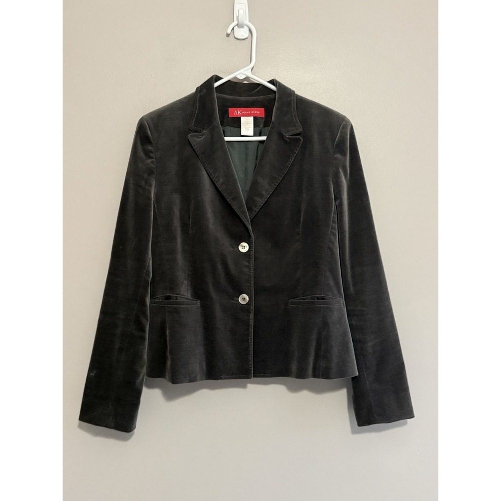 Anne Klein Velvet Blazer Jacket Gray Stretch Office Preppy Work Button Pocket 10 - Picture 4 of 13